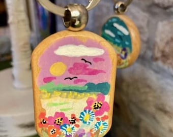 Hand painted wooden keyrings