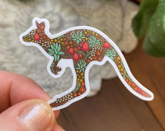 Floral Kangaroo Sticker: Waterproof Vinyl Laptop Decal