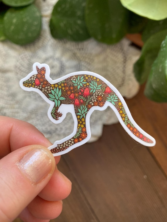 Floral Kangaroo Sticker: Waterproof Vinyl Laptop Decal