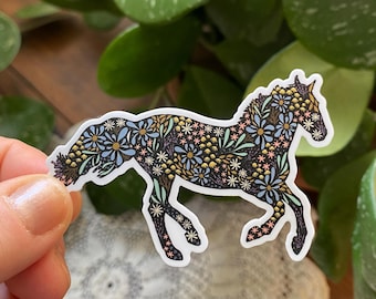 Floral Horse Sticker: Waterproof Vinyl Decal for Laptop, Water Bottle