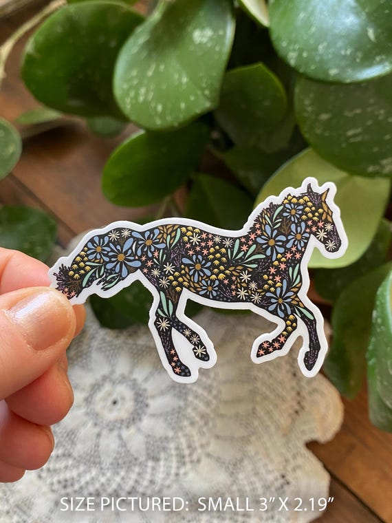 Floral Horse Sticker: Waterproof Vinyl Decal for Laptop, Water Bottle