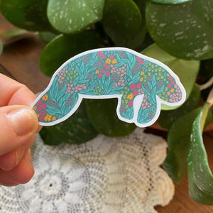 Floral Manatee Sticker: Waterproof Vinyl Decal, Animal Lover Gift