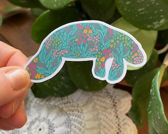 Floral Manatee Aufkleber: Wasserfester Vinyl-Aufkleber, Tierliebhaber Geschenk