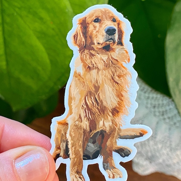 Golden Retriever Sticker  |  Golden Retriever Art, Golden Retriever Gifts, Waterproof Vinyl Sticker, Water bottle Sticker, Laptop Decal