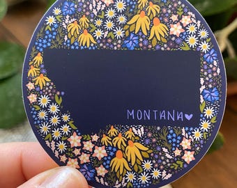 Pegatina floral del estado de Montana: Calcomanía de vinilo impermeable
