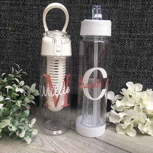 Personalised Water Bottle With Removable Fruit Infuser flip up handle or straw BPA Free 700ml ideal for children gym work school gift