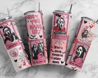 Scream Ghostface Pink 20oz Tumbler /  Scary Movie cup mug , No you hang up / Girl slasher gift  / Halloween Scream gift / Horror movie fan