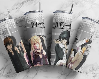 Gobelet d'anime Death Note 20 oz | Cadeau Otaku | Marchandises Web | Mug Manga | Verres Anime japonais | Gobelet Kira L | Cadeau Geek | Cadeau animé