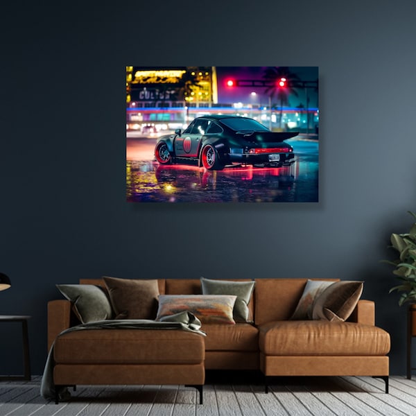 Porsche canvas print, Sports car canvas wall art,  canvas painting,  Neon canvas print, ready to hang canvas