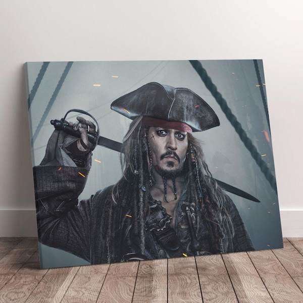 Johnny Depp, Captain Jack Sparrow Poster, Canvas Wall Art, Ready to hang, Canvas Man Cave Art, Home Decor, Canvas Frame