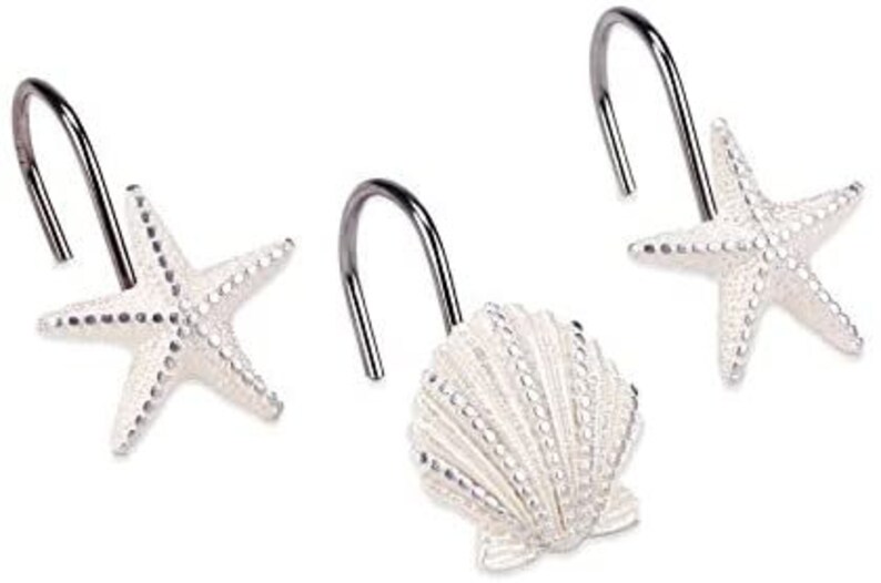 Starfish Seashells Sequined Shower Curtain Hooks 12 Pc Steel Etsy