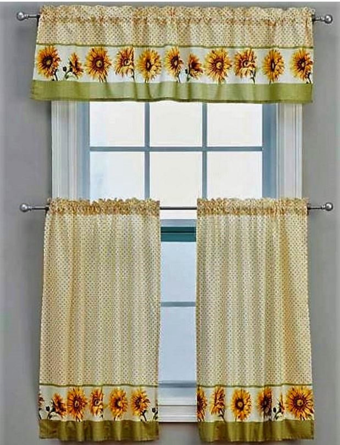 Sunflowers Kitchen Window Curtain Set 3 Pc Etsy
