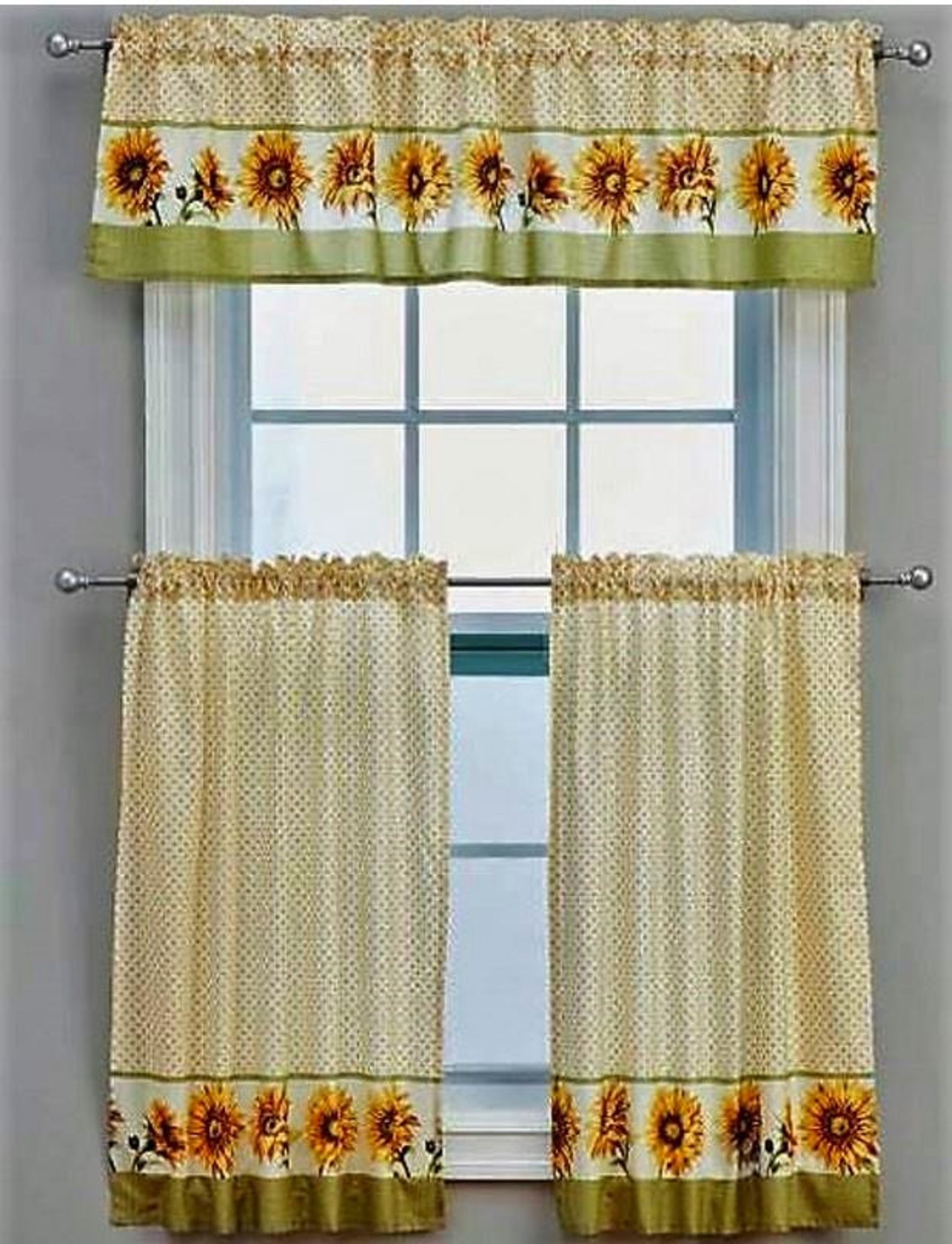 Sunflowers Kitchen Window Curtain Set 3 Pc Etsy