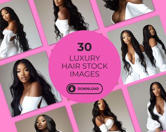 Luxury Hair Stock Photos, Black Woman Model, Glam Hair Business (Digital Download)