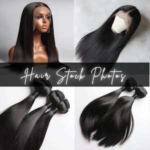 Puede incluir: Tres paquetes de extensiones de cabello humano liso negro. El cabello es liso y sedoso. Los paquetes están atados juntos con una banda elástica negra.