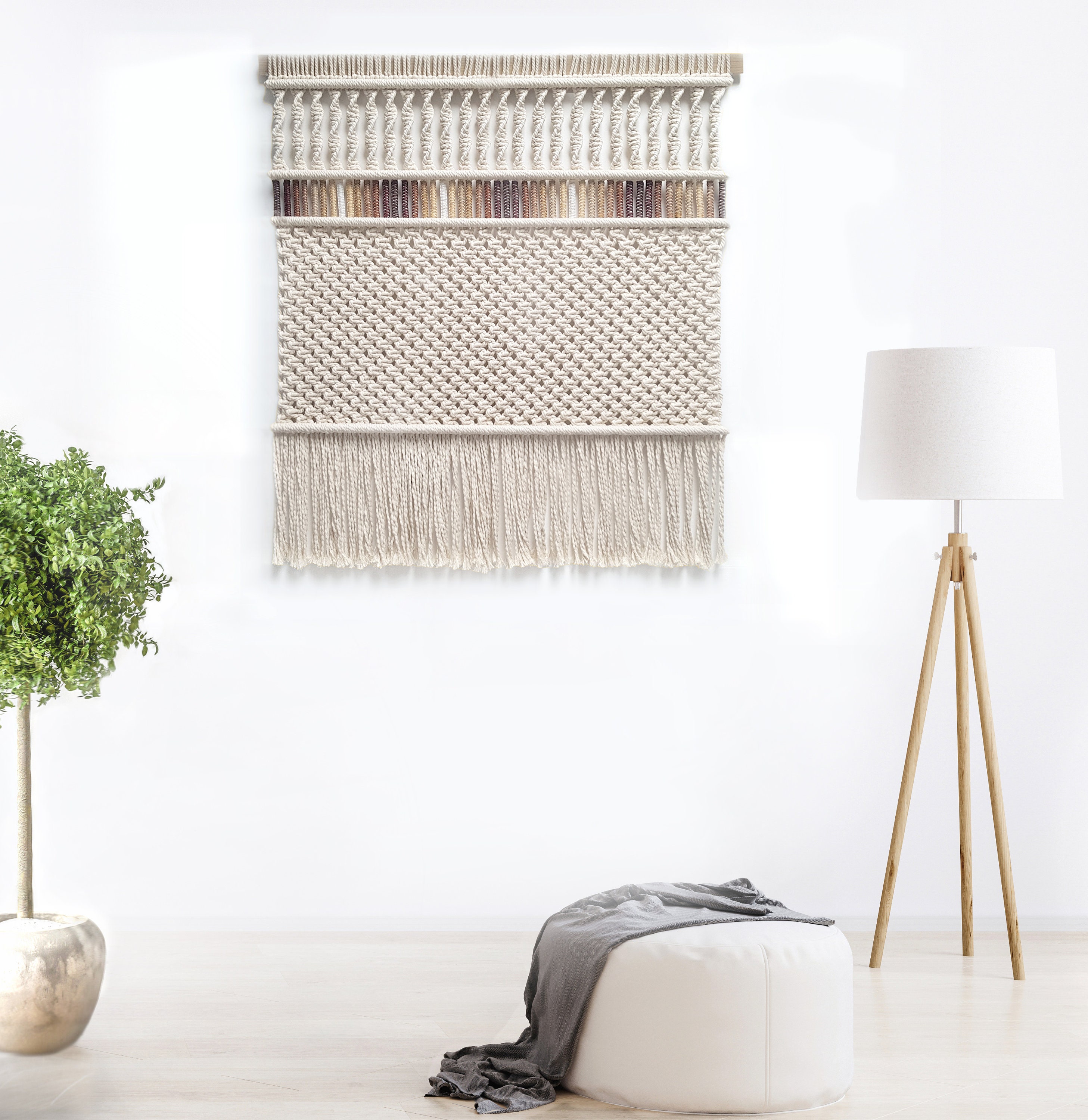 Unique Mixed-fiber Boho Macrame Wall Hanging Contemporary Fiber Art ...