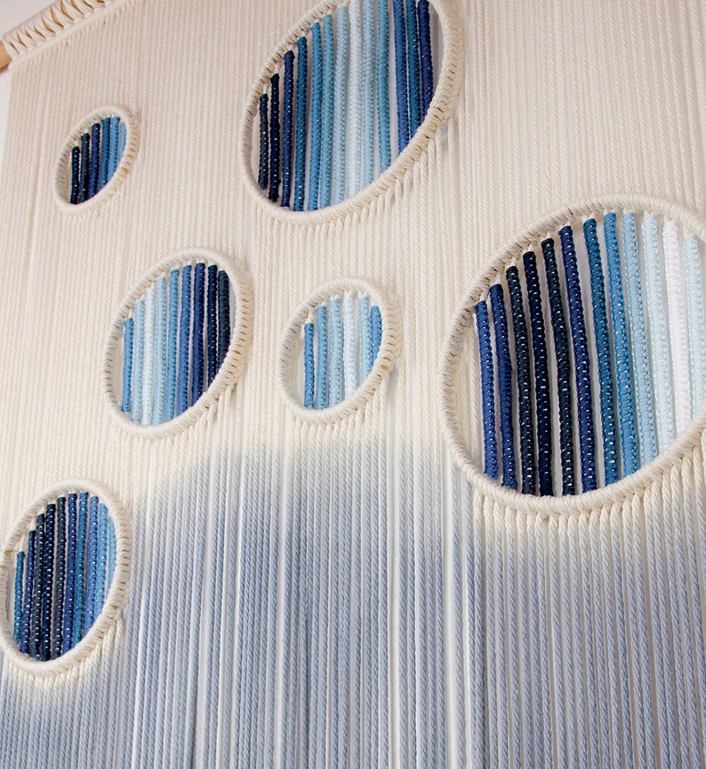 Large Mixedfiber Macrame Wall Hanging 'HALOS' Vibrant Deep Blue and