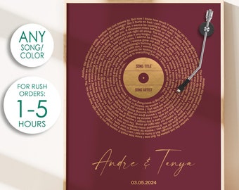 Impresión de letras de vinilo personalizadas, póster musical personalizado, regalo musical personalizable, regalo de aniversario, regalo musical, baile de canciones de boda, arte mural