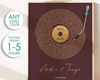 Póster con letras de canciones personalizadas, póster musical personalizado, regalo musical personalizable, regalo de aniversario, regalo musical, baile de canciones de boda, decoración musical