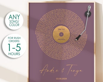 Póster con letras de canciones personalizadas, póster musical personalizado, regalo musical personalizable, regalo de aniversario, regalo musical, baile de canciones de boda, decoración musical