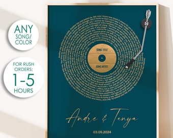 Letras de canciones personalizadas imprimibles, póster musical personalizado, regalo musical personalizable, póster de vinilo con letra, regalo de aniversario de bodas