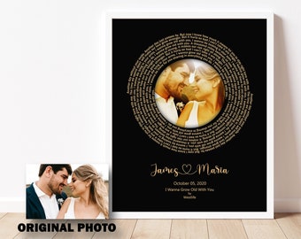 Letras de canciones de discos de vinilo para el primer baile, regalo de aniversario de bodas de 1 año para pareja, regalo personalizado para él, arte con letras de canciones de bodas