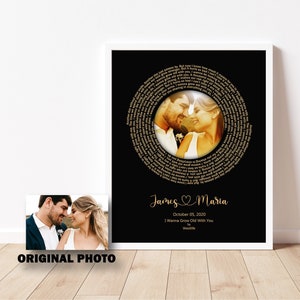 Letras de canciones de discos de vinilo para el primer baile, regalo de aniversario de bodas de 1 año para pareja, regalo personalizado para él, arte con letras de canciones de bodas