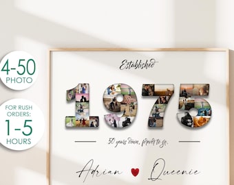 50th Anniversary Gift for Parents, Golden Anniversary Gifts, Number 50 Photo Collage, 50 Years of Marriage, Parents Anniversary Gift