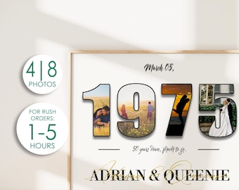 Custom 50th Anniversary Gift for Parents, Golden Anniversary Gift, Number Photo Collage, Grandparents 50 Years of Marriage or Any Year