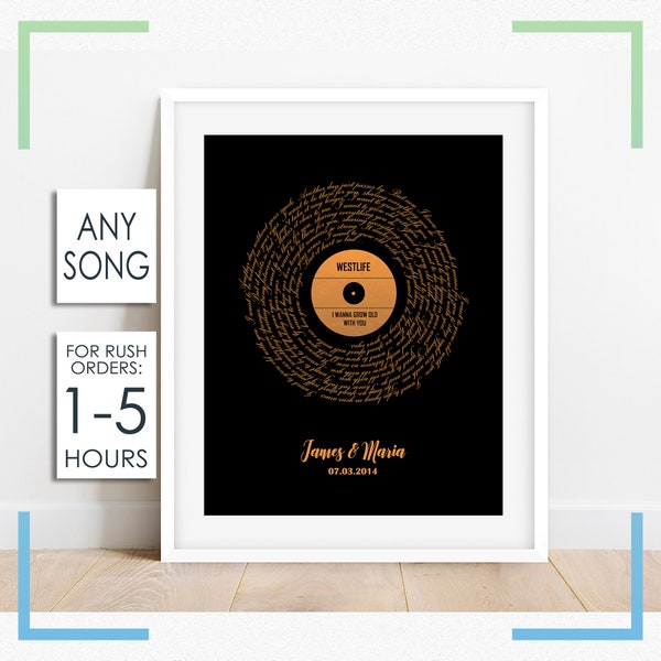 Disque en bronze cuivré personnalisé, paroles de chanson de disque vinyle, cadeau d'anniversaire personnalisé pour couple, art mural avec paroles de chanson de première danse