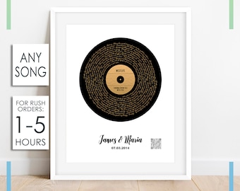 Personalized Vinyl Record Song with Lyrics, Wedding Anniversary Gift, Gift for Her, Personalized, Printable, Digital Download