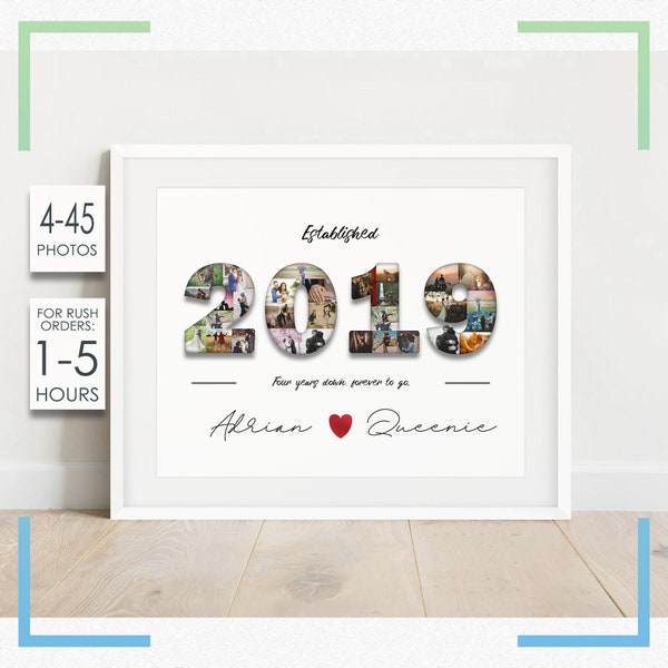 5 Years Anniversary Photo Collage Gift, Wood Anniversary Gifts, Custom 5th Anniversary Gift, 5 Years Together, Gift for Him