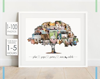 Personalized Family Tree Collage, Custom Family Gift, Anniversary Gift, Our Family Print, Family Wall Print with Names, Gift for Grandparent