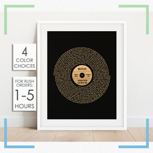 Regalo de arte de pared con impresiones de discos de canciones favoritas, imprimibles en láminas de oro, plata o cobre, personalizadas, para cualquier canción y en cualquier combinación de colores.