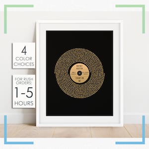 Custom Vinyl Record Song Lyrics Print, Personalized Gift for Best Friends, Song Lyrics Record Wall Art in Gold, Silver, Copper, Rose Gold
