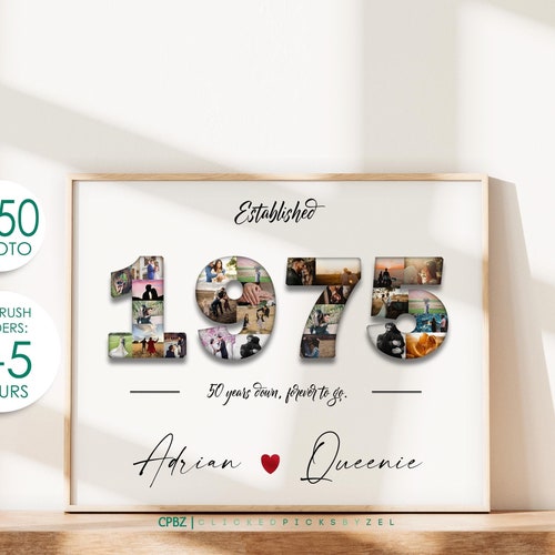 Cadeau du 50e anniversaire des parents, cadeaux d'or, collage photo numéro 50, 50 ans de mariage, cadeau d'anniversaire des parents