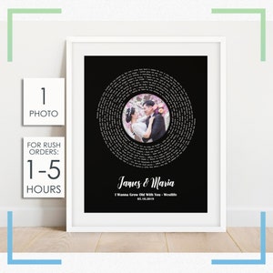 Arte de parede com letras de músicas para impressão, presente de aniversário de 1 ano para o marido, presente personalizado com letras de músicas de casamento, pôster de música de primeira dança personalizado