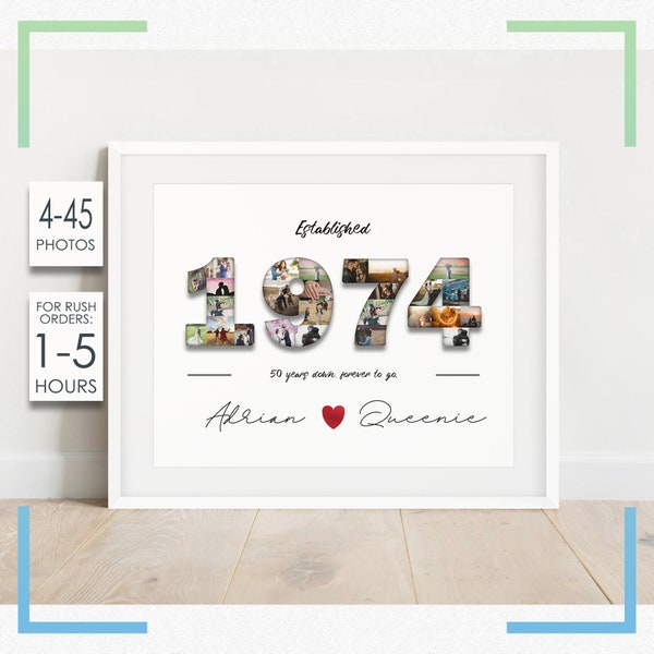 50th Anniversary Gift for Parents, Golden Anniversary Gifts, Number 50 Photo Collage, 50 Years of Marriage, Parents Anniversary Gift
