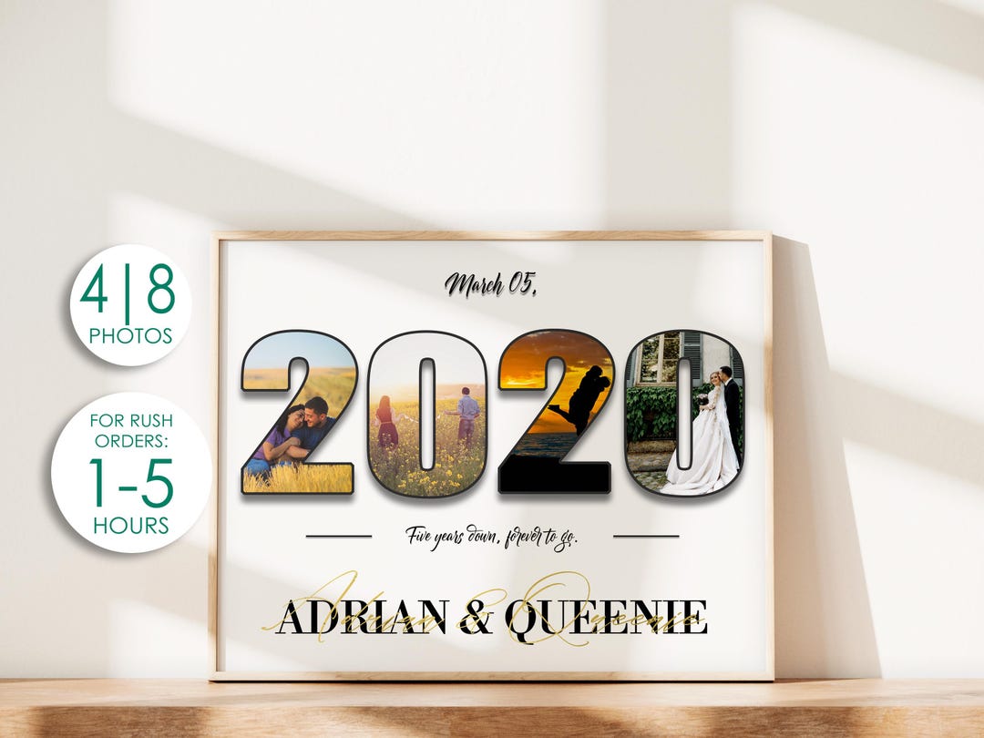 Custom 5th Anniversary Gift for Husband | Number 5 Year Picture Collage ...
