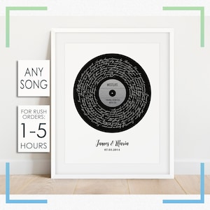 Silver Vinyl Record Song Lyrics Print, Custom Gift for Couple, Song Lyrics Record Wall Art, Anniversary Gift for Husband and Wife