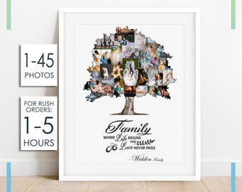 ALBERO GENEALOGICO / Stampa personalizzata del nome della famiglia / Ricordo di famiglia personalizzato / Regalo di famiglia unico / Collage dell'albero genealogico / Collage di foto di famiglia