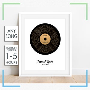 Regalo di anniversario di 1 anno per fidanzato, anniversario di carta, regalo di anniversario di un anno per fidanzata, regalo per marito, testi di canzoni da parete