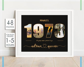 Custom 50th Anniversary Gift for Parents, Golden Anniversary Gift, Number Photo Collage, Grandparents 50 Years of Marriage or Any Year