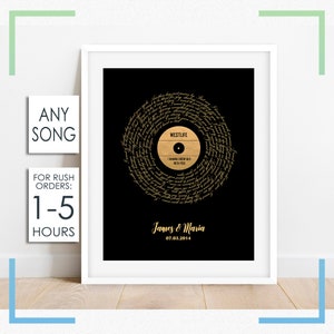 Personalized Foil Metallic Song Lyrics, First Dance Lyrics, First Anniversary Gifts, Wedding Song Lyrics, Favorite Song Lyrics