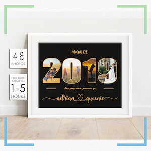 4th Anniversary Gift Collage, Custom Fourth Anniversary Gift for Husband, Linen Anniversary Gift, 4th Wedding Gift for Wife, Number Collage