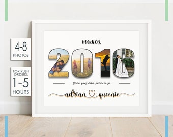 Custom 7 Year Anniversary Gift for Wife | Personalized 7th Anniversary Gift for Husband | Number Photo Collage | Seventh Anniversary Collage