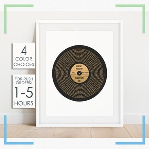 Vinyl Record Song Lyrics Wall Art, Custom Gift for Best Friend, Song Lyrics Record Print in Gold, Silver, Copper, Rose Gold