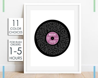 Letras de canciones de boda, arte de pared, regalo de 1 año de aniversario para él, impresión de letras de canciones de primer baile, letras de canciones, arte de pared, marido de esposa