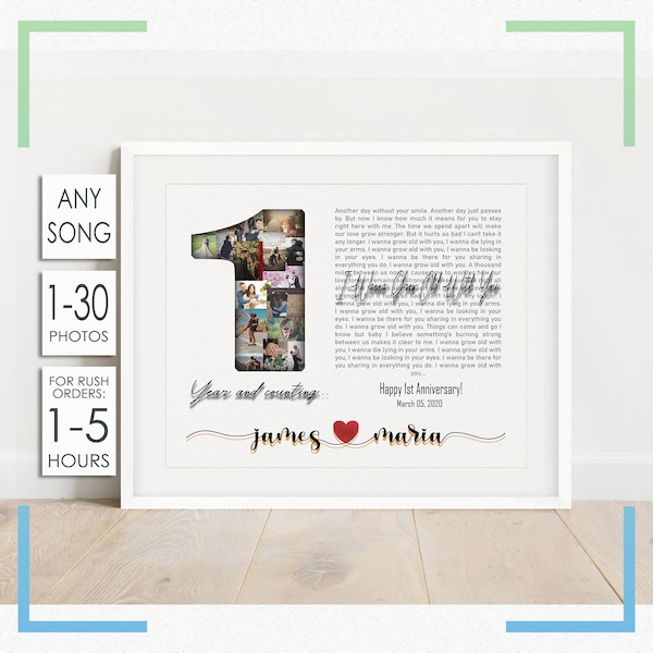 1st Anniversary Custom Photo Collage, 1 Year Wedding Gift for Husband, One Year Anniversary Gift for Boyfriend, First Anniversary Gift