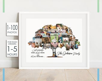 Personalized Family Tree Collage, Custom Family Gift, Anniversary Gift, Our Family Print, Family Wall Print with Names, Gift for Grandparent